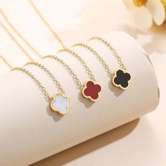 18K Gold Plated Clover Necklace for Women Four Leaf Clover Necklace Flower Lucky - Picture 6 of 7